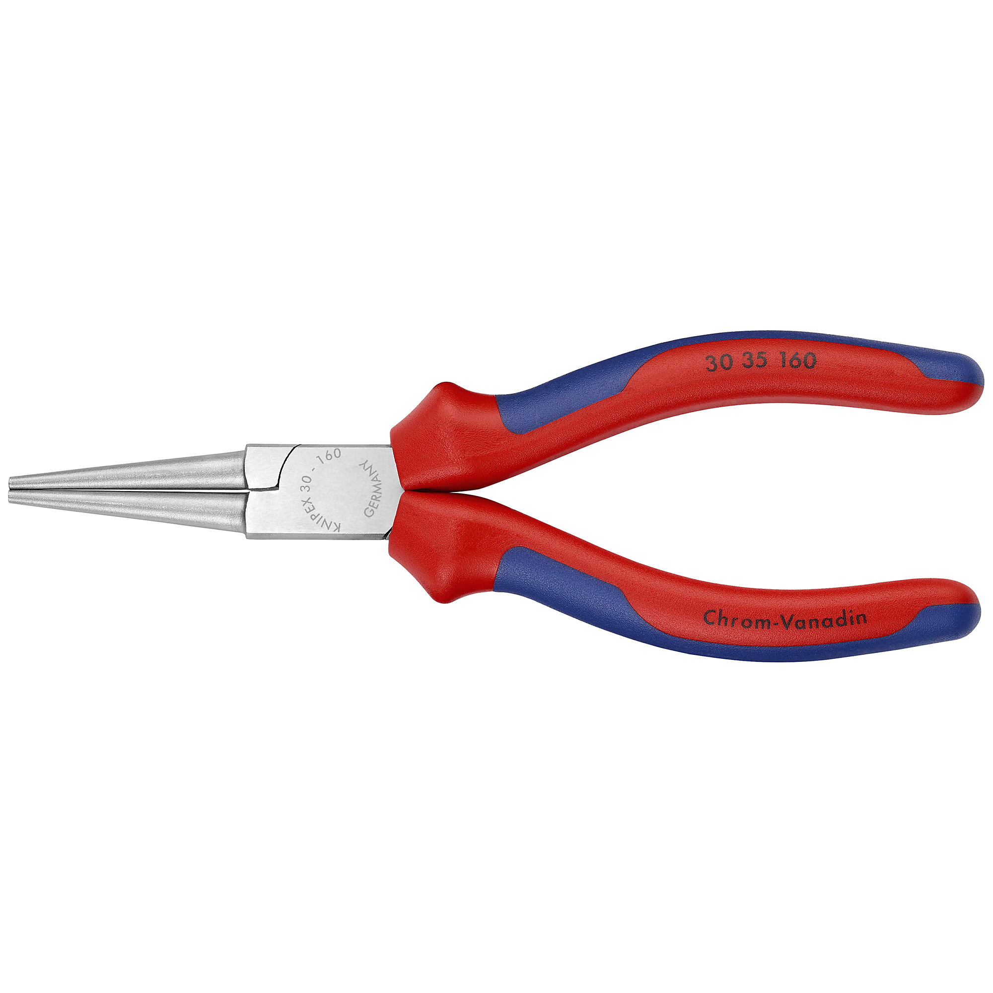 KNIPEX Long Nose Pliers - 6.25in., Round Jaws, Comfort Grip, Chrome Vanadium, Model# 30 35 160
